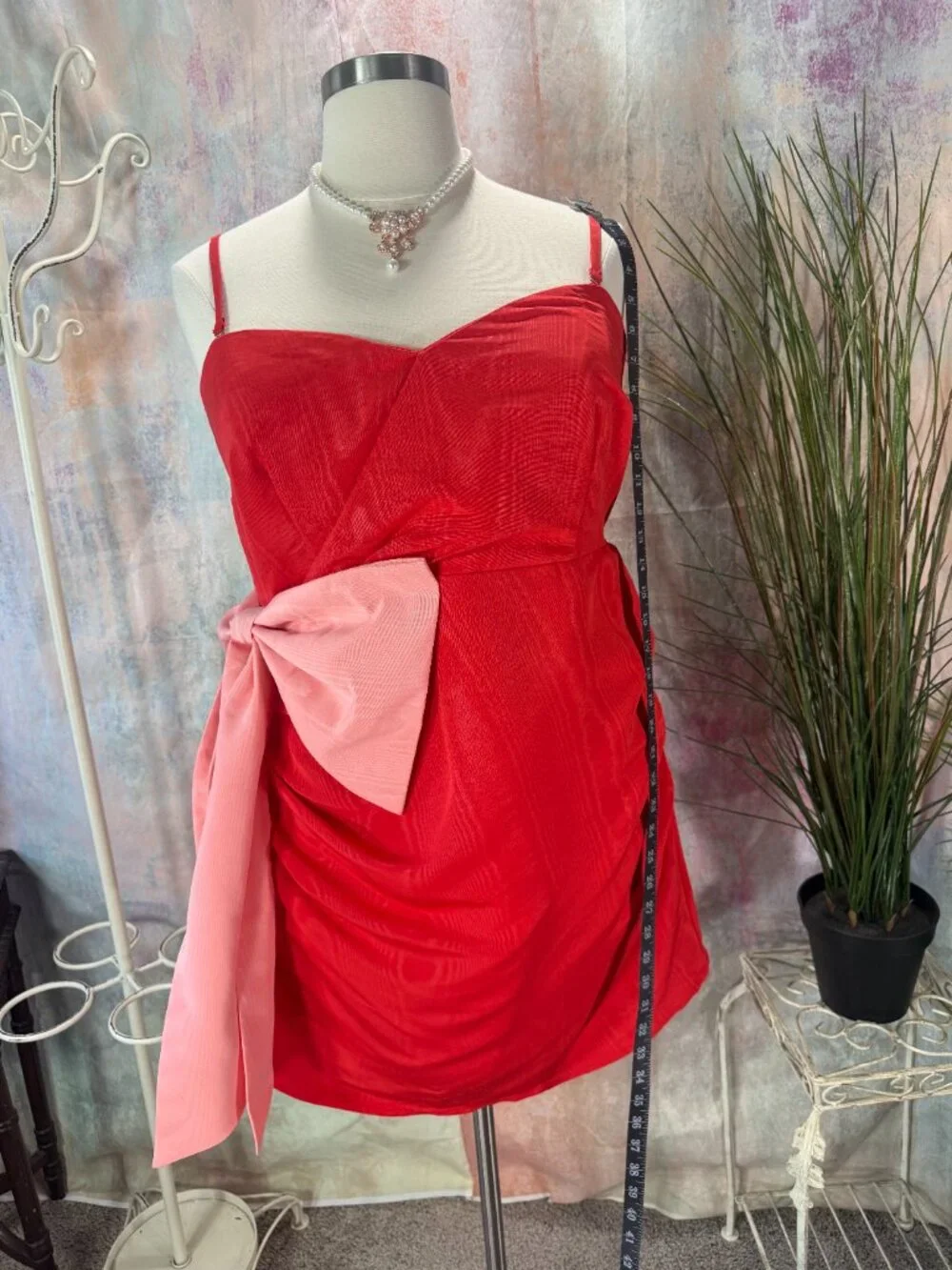 📌Future Collective Red Cocktail - Party Mini Dress with Pink Bow Accent - Picture 5 of 16